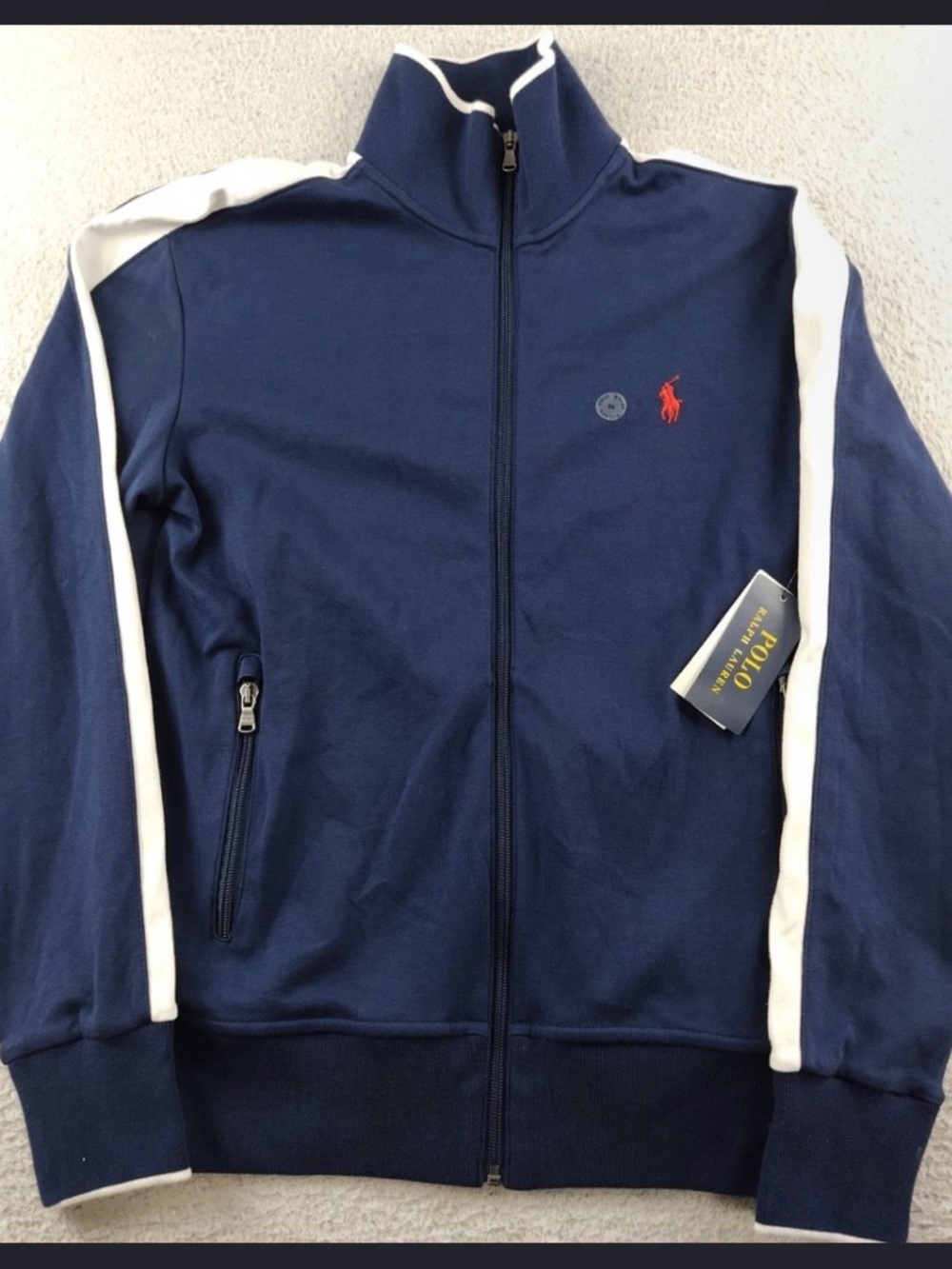 Net Polo by Ralph Lauren Men’s Navy Track Jacket with White Stripe